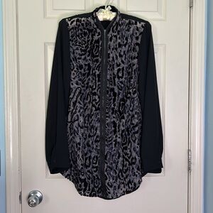 Lane Bryant Top Leopard Print Tunic Length Zip Black Sz 14/16 EUC